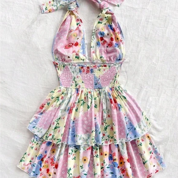 SHEIN multi-color patchwork retro-floral country style sun dress. - Picture 4 of 4